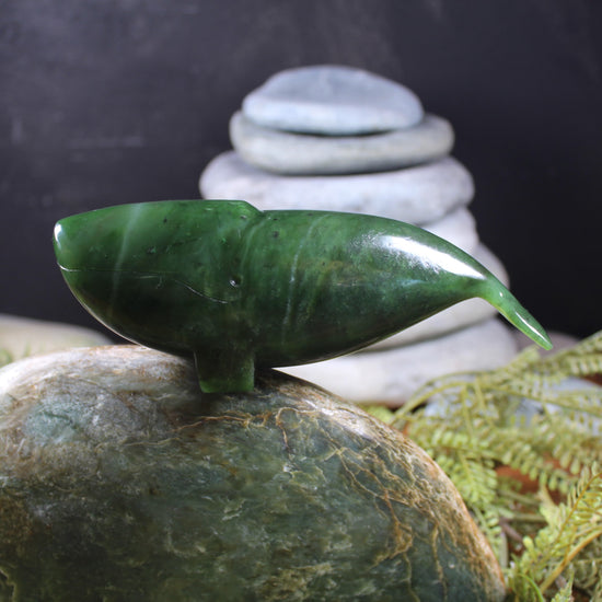 Whale Song Sculpture 1 carved from Hapopo Pounamu - NZ Greenstone