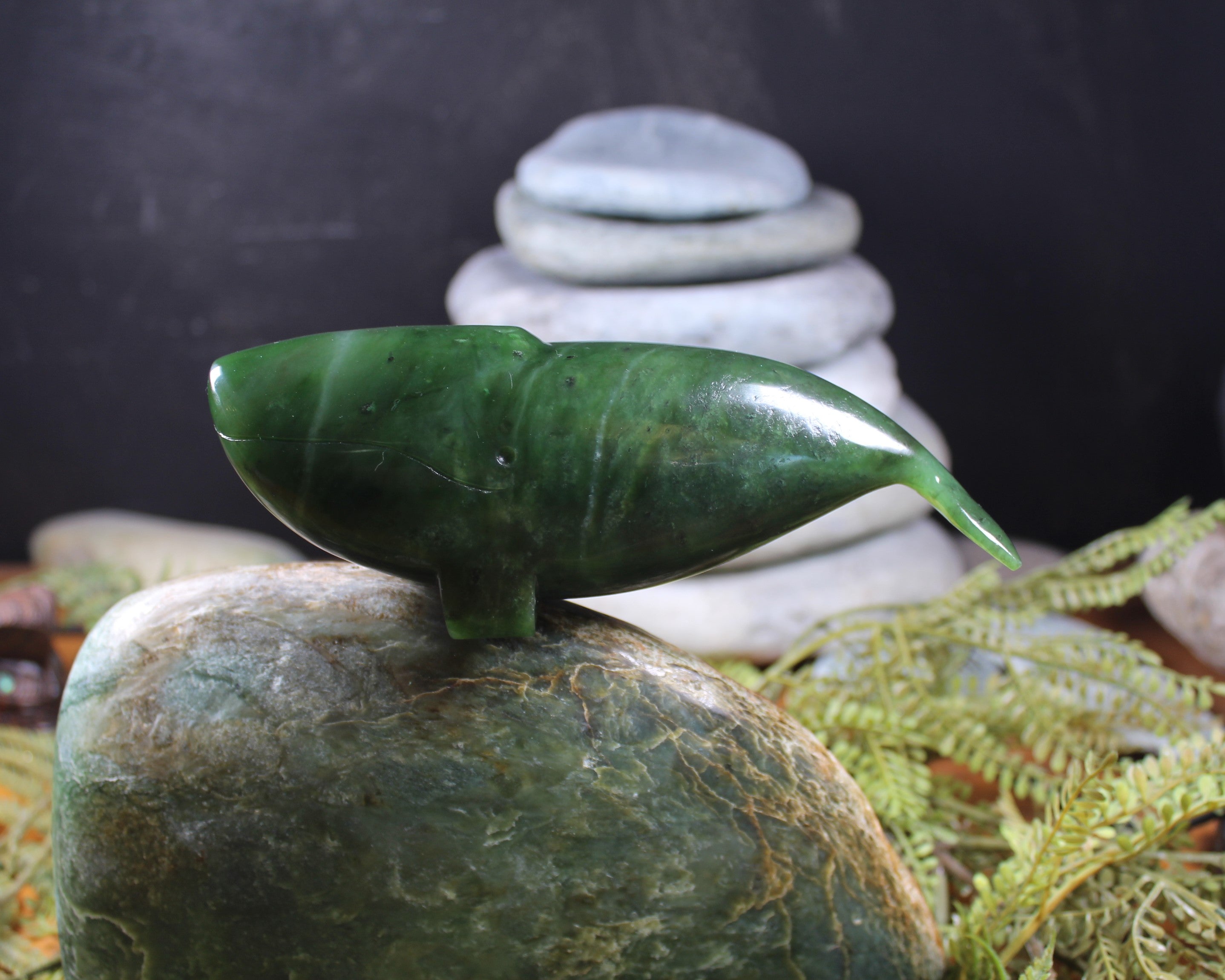 Whale Song Sculpture 1 carved from Hapopo Pounamu - NZ Greenstone