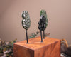 Hei Tiki Sculpture from Hapopo and Kawakawa Pounamu set into a Wooden base - NZ Greenstone