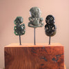 Hei Tiki Sculpture from Hapopo and Kawakawa Pounamu set into a Wooden base - NZ Greenstone