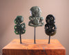 Hei Tiki Sculpture from Hapopo and Kawakawa Pounamu set into a Wooden base - NZ Greenstone