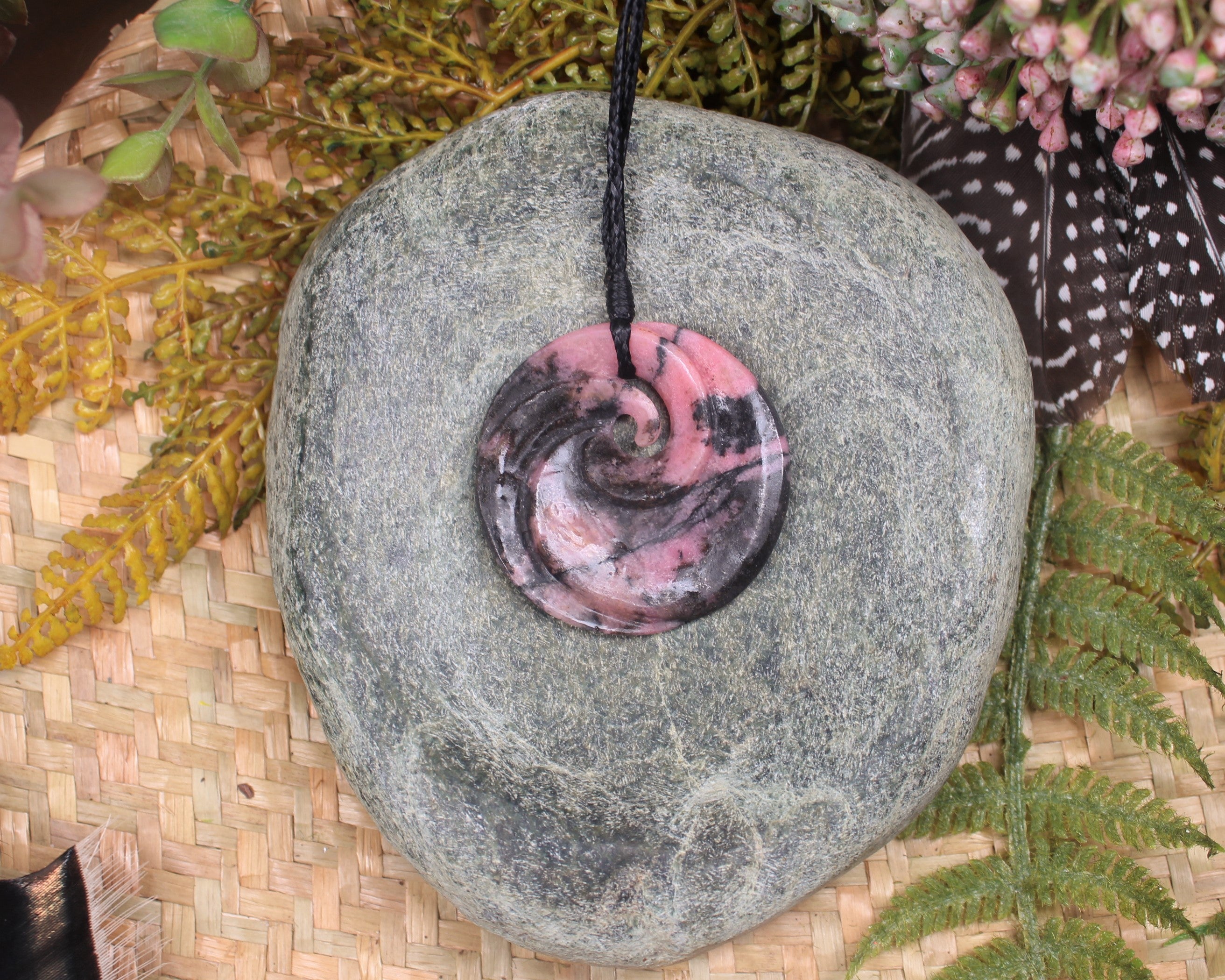 Koru or Spiral carved from NZ Rhodonite